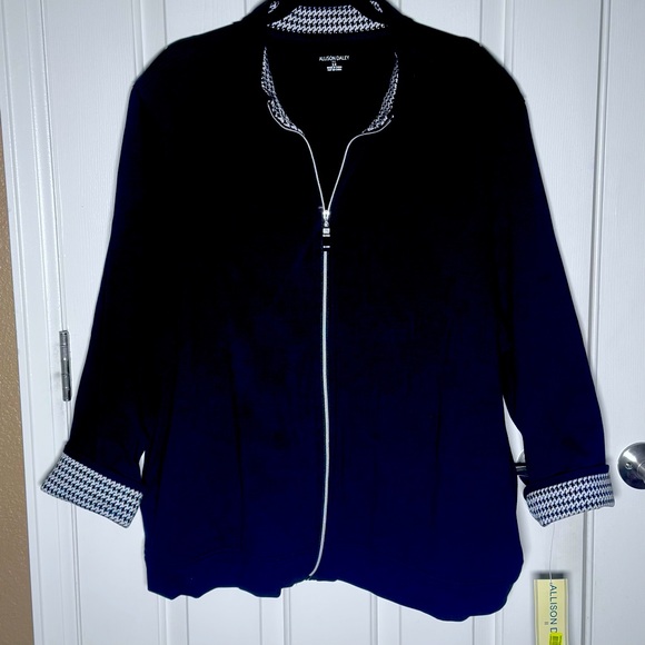 Vintage Allison Daley Full Zip Jacket Black and Houndstooth NWT Women’s Size 3X - Picture 1 of 8